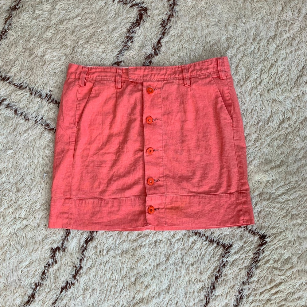 Anthropologie Paper boy pink button down linen skirt